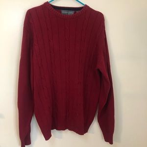 Oscar de la Renta Red Cable Knit Cotton Sweater, Size Large